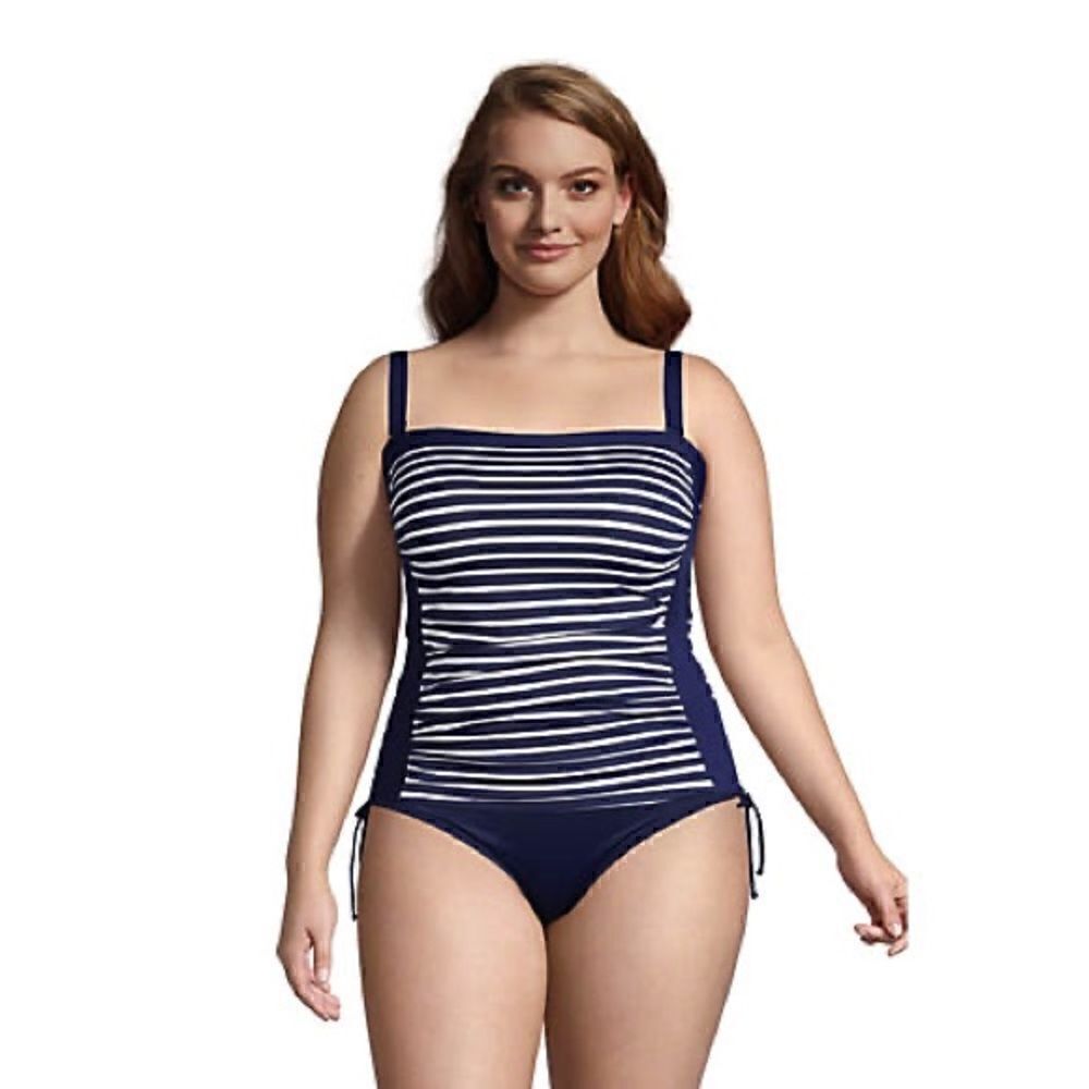 Land’s End Plus Bandeau tankini top with removable straps Navy stripe Various - Picture 3 of 8